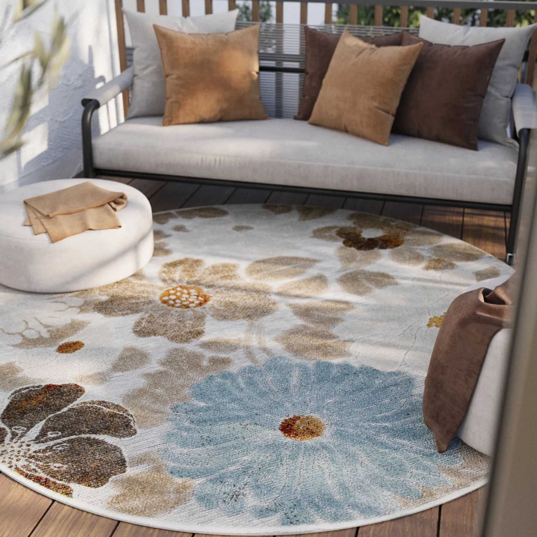 In & Outdoorteppich Rund Beige "BeachFlower" WECONhome