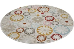 In & Outdoorteppich Rund Beige Bunt "Flowerdrops" WECONhome