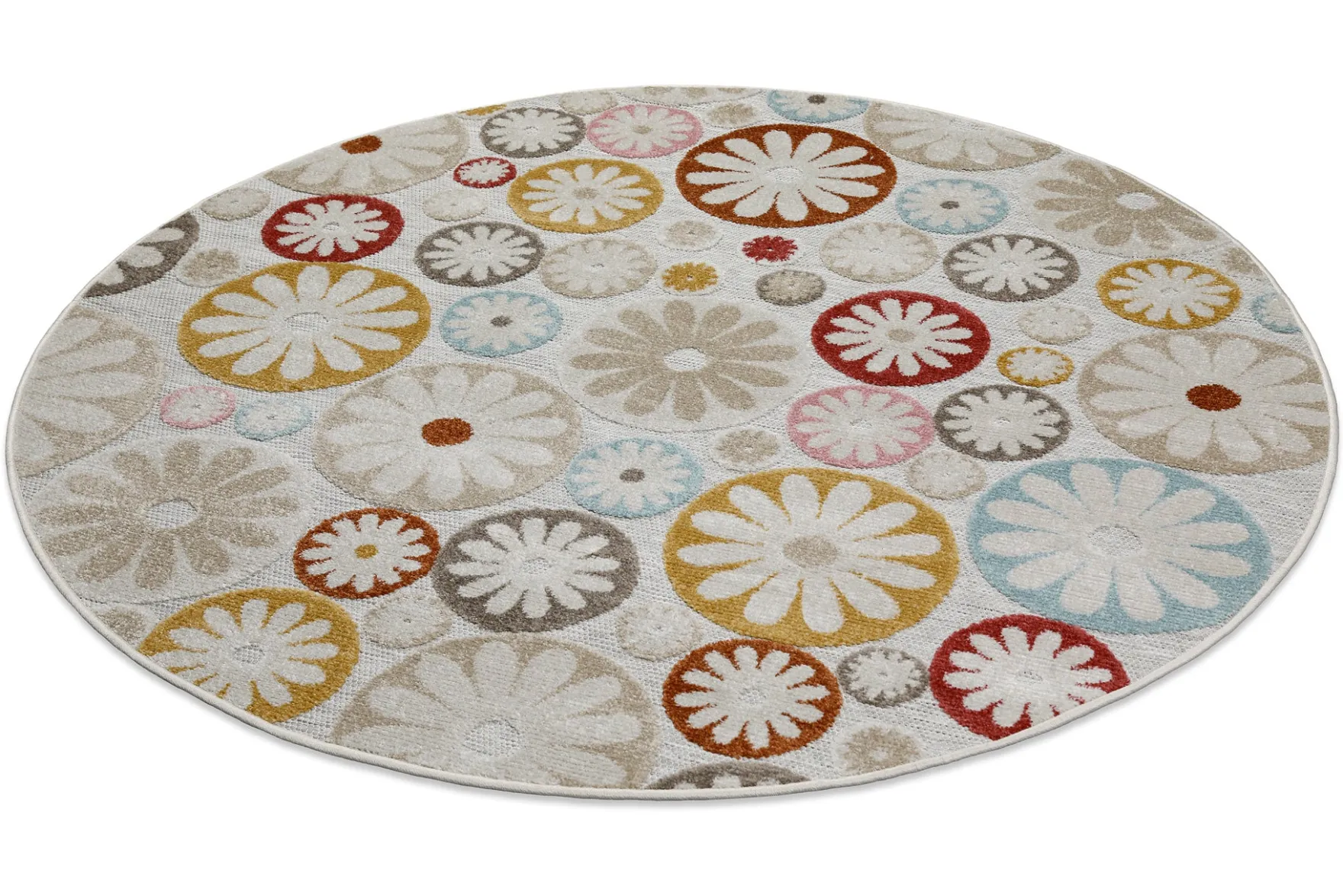 In & Outdoorteppich Rund Beige Bunt "Flowerdrops" WECONhome