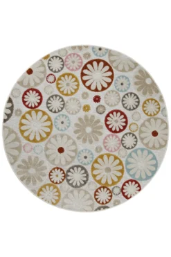 In & Outdoorteppich Rund Beige Bunt