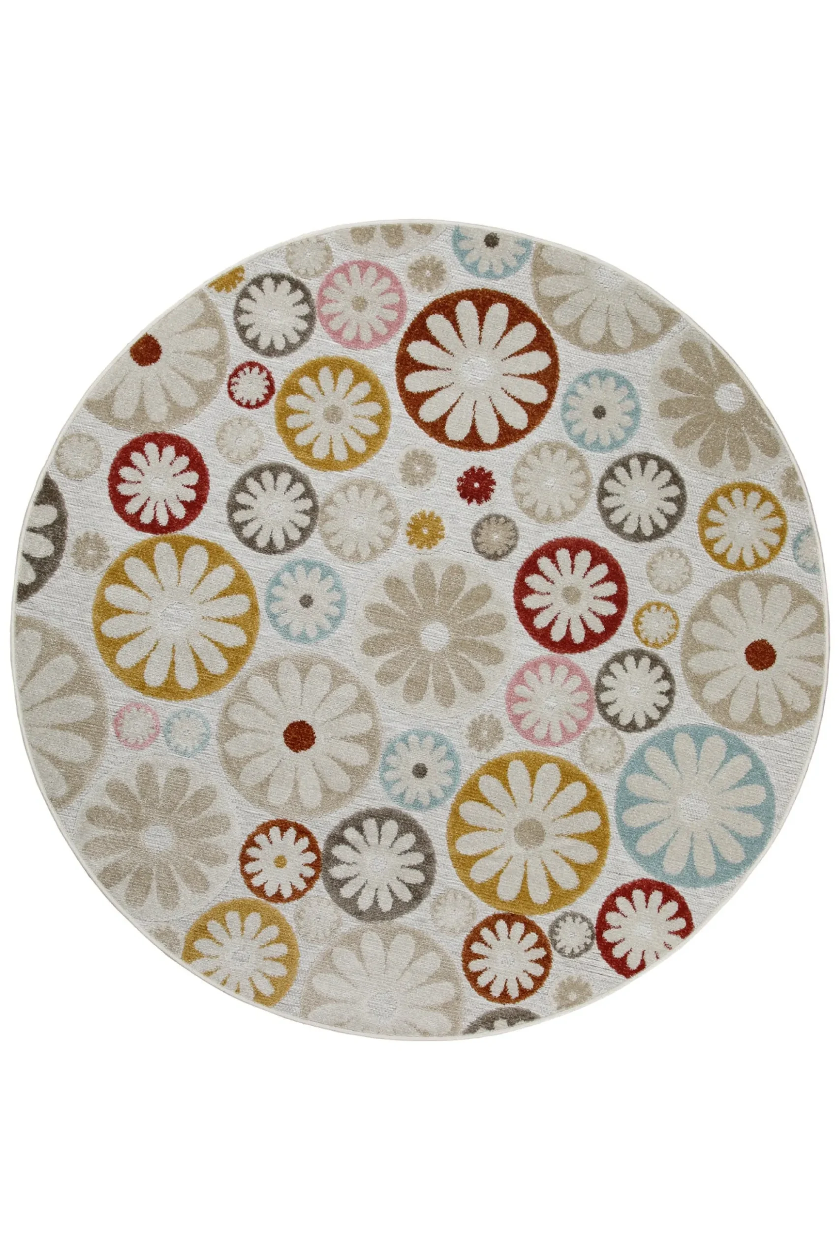 In & Outdoorteppich Rund Beige Bunt "Flowerdrops" WECONhome