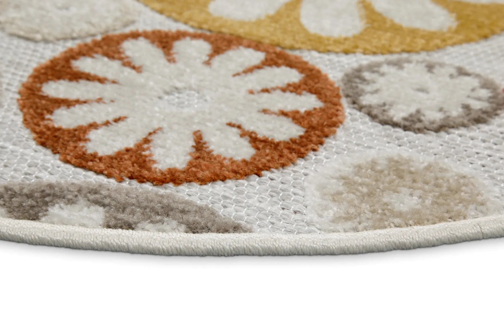 In & Outdoorteppich Rund Beige Bunt "Flowerdrops" WECONhome