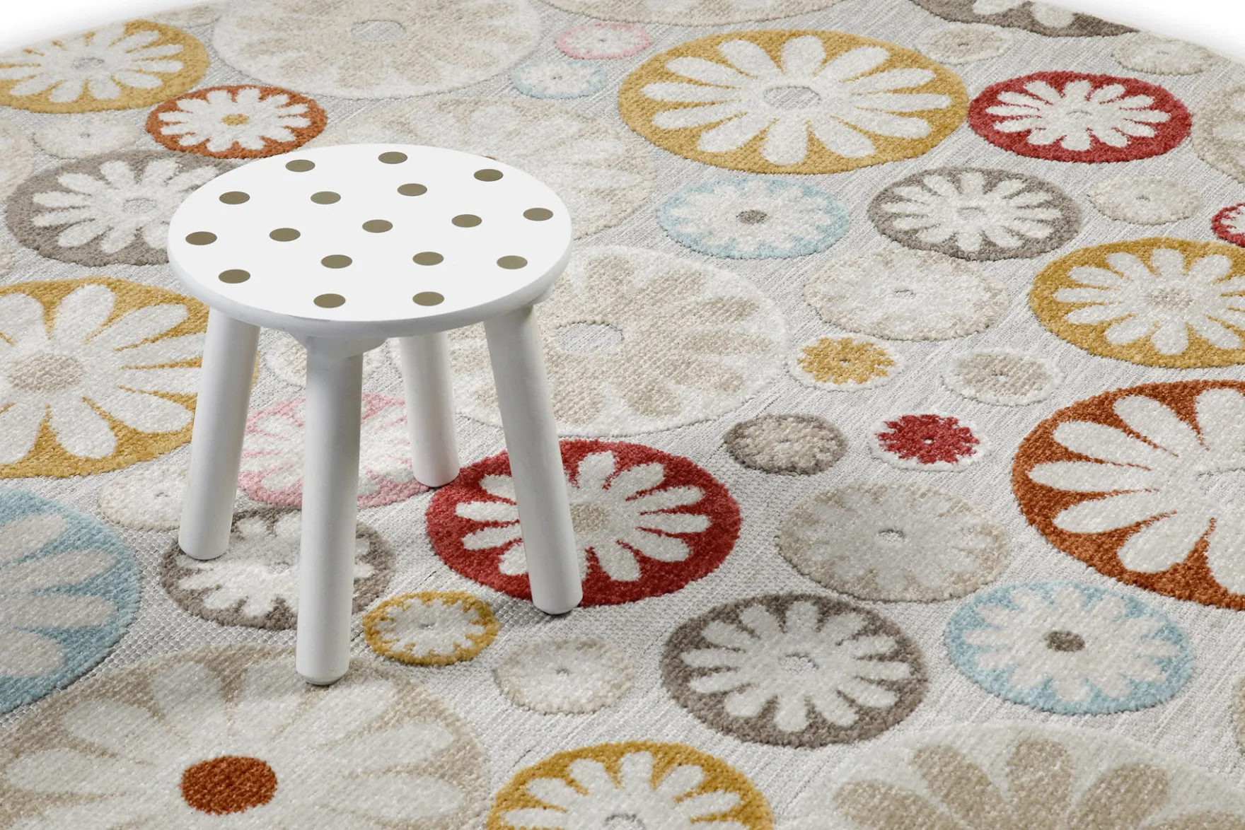 In & Outdoorteppich Rund Beige Bunt "Flowerdrops" WECONhome