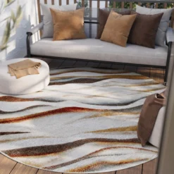 In & Outdoorteppich Rund Beige Bunt