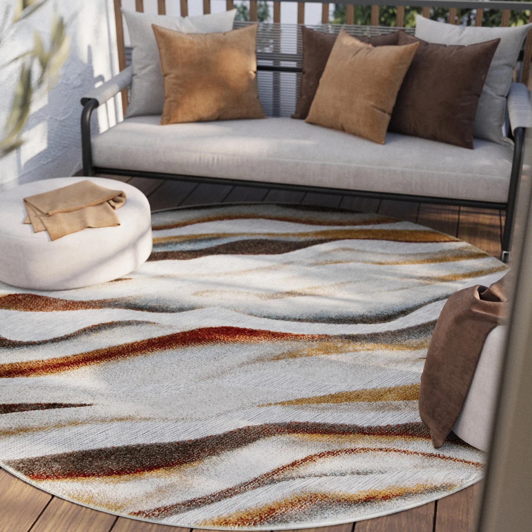 In & Outdoorteppich Rund Beige Bunt "Creek" WECONhome