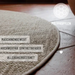 In- & Outdoor Teppich Rund Creme Weiß, pflegeleicht & wetterfest