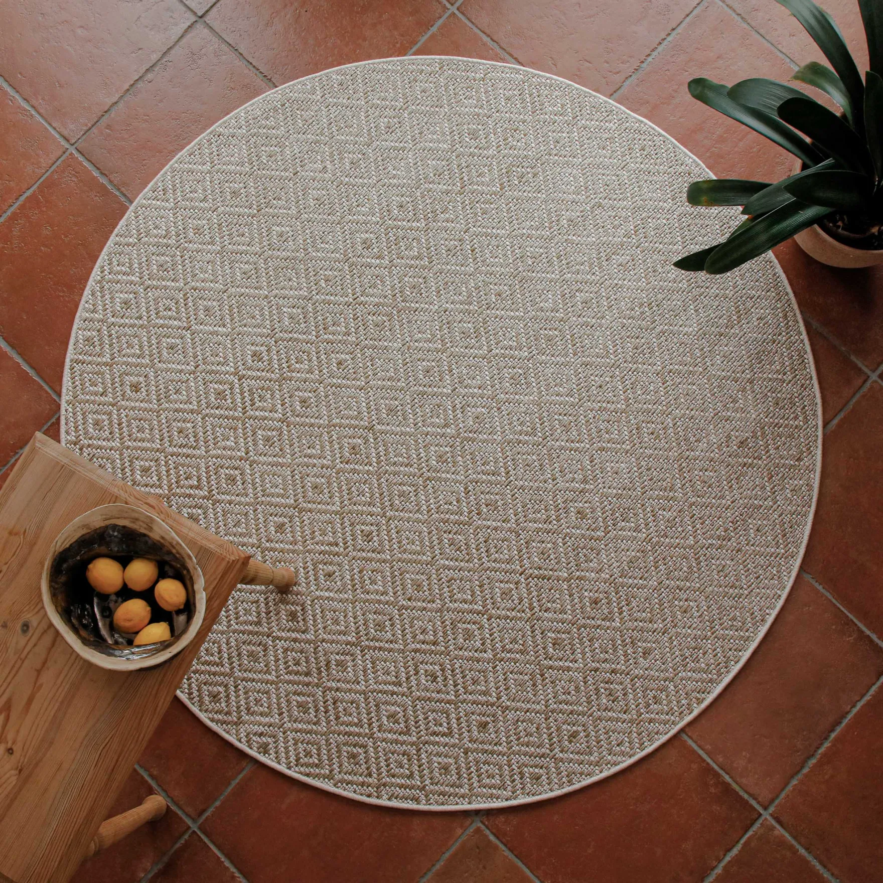 In- & Outdoor Teppich Rund Creme Weiß, pflegeleicht & wetterfest "Miami Beach" WECONhome