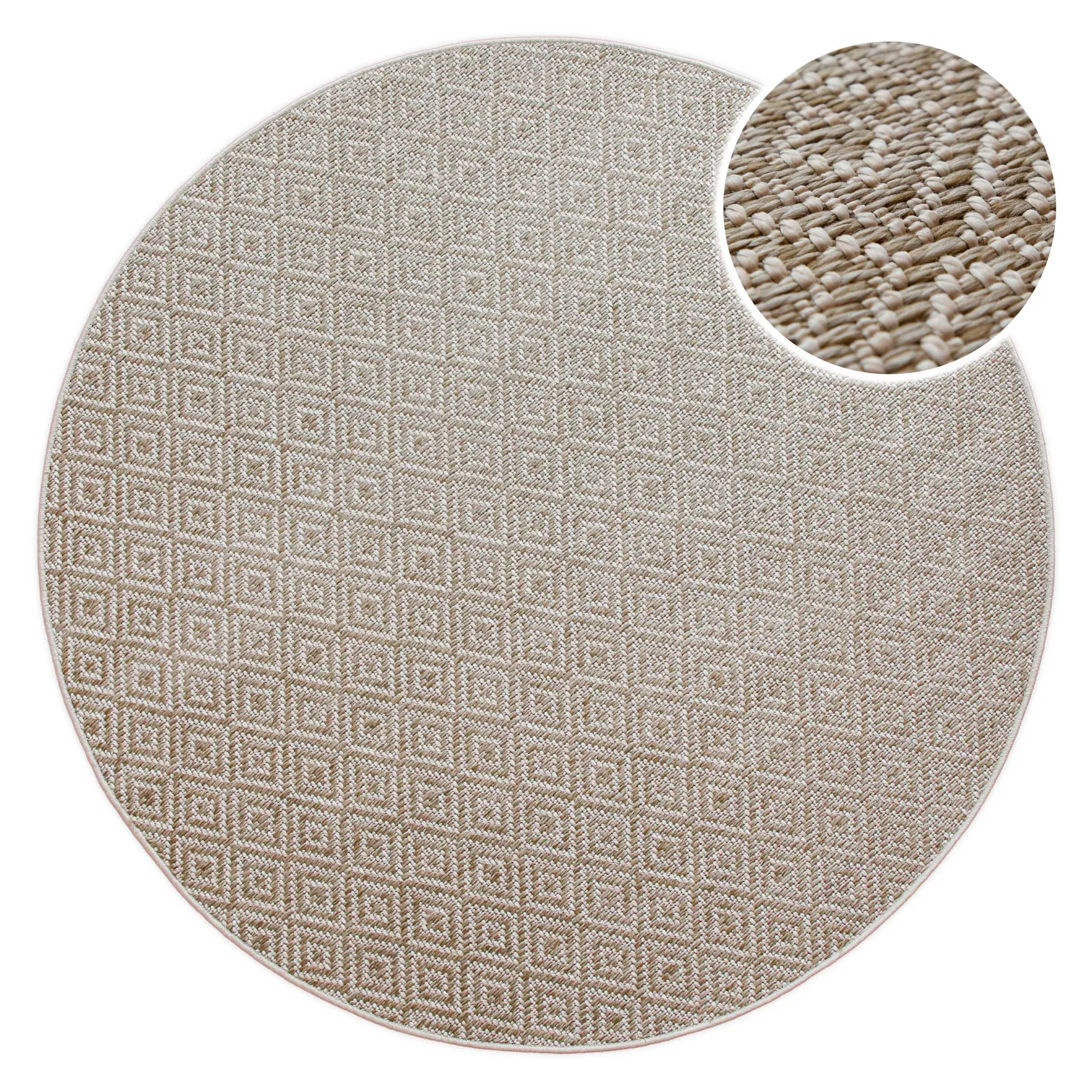 In- & Outdoor Teppich Rund Creme Weiß, pflegeleicht & wetterfest "Miami Beach" WECONhome