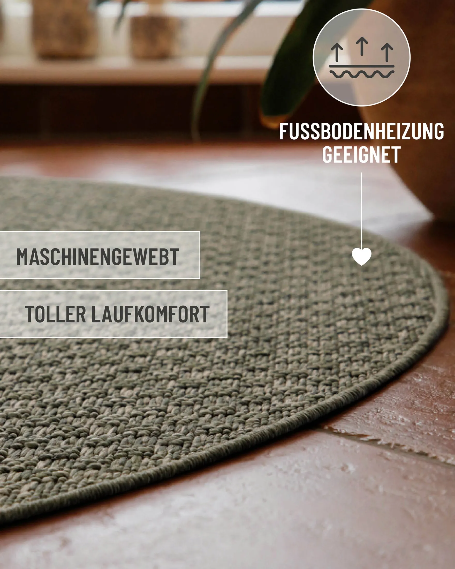 In- & Outdoor Teppich Rund Grau Olive, pflegeleicht & wetterfest "Miami South Beach" WECONhome