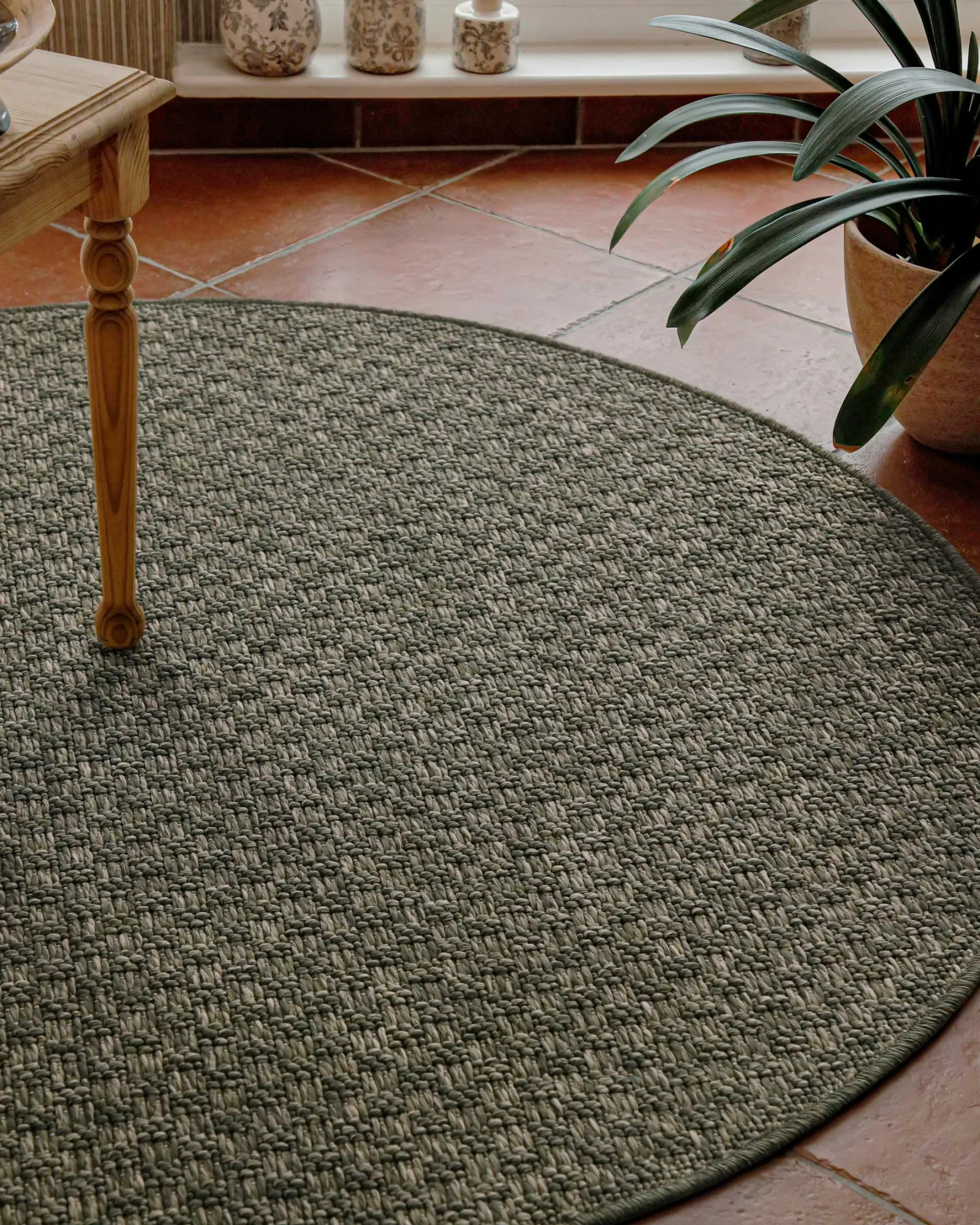 In- & Outdoor Teppich Rund Grau Olive, pflegeleicht & wetterfest "Miami South Beach" WECONhome