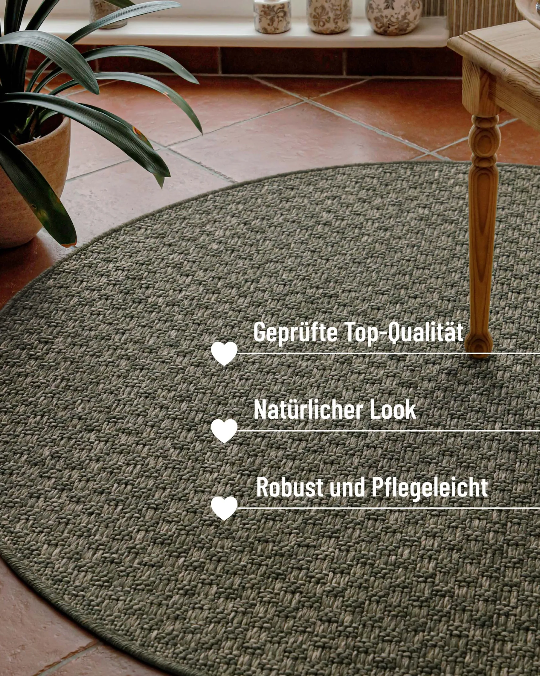 In- & Outdoor Teppich Rund Grau Olive, pflegeleicht & wetterfest "Miami South Beach" WECONhome