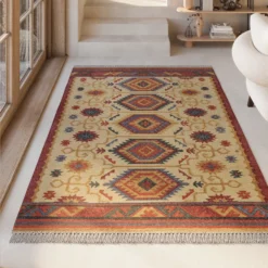 Kelim Teppich Beige aus Wolle 