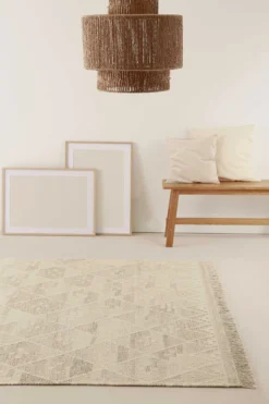 Kelim Teppich Beige Braun meliert aus Wolle