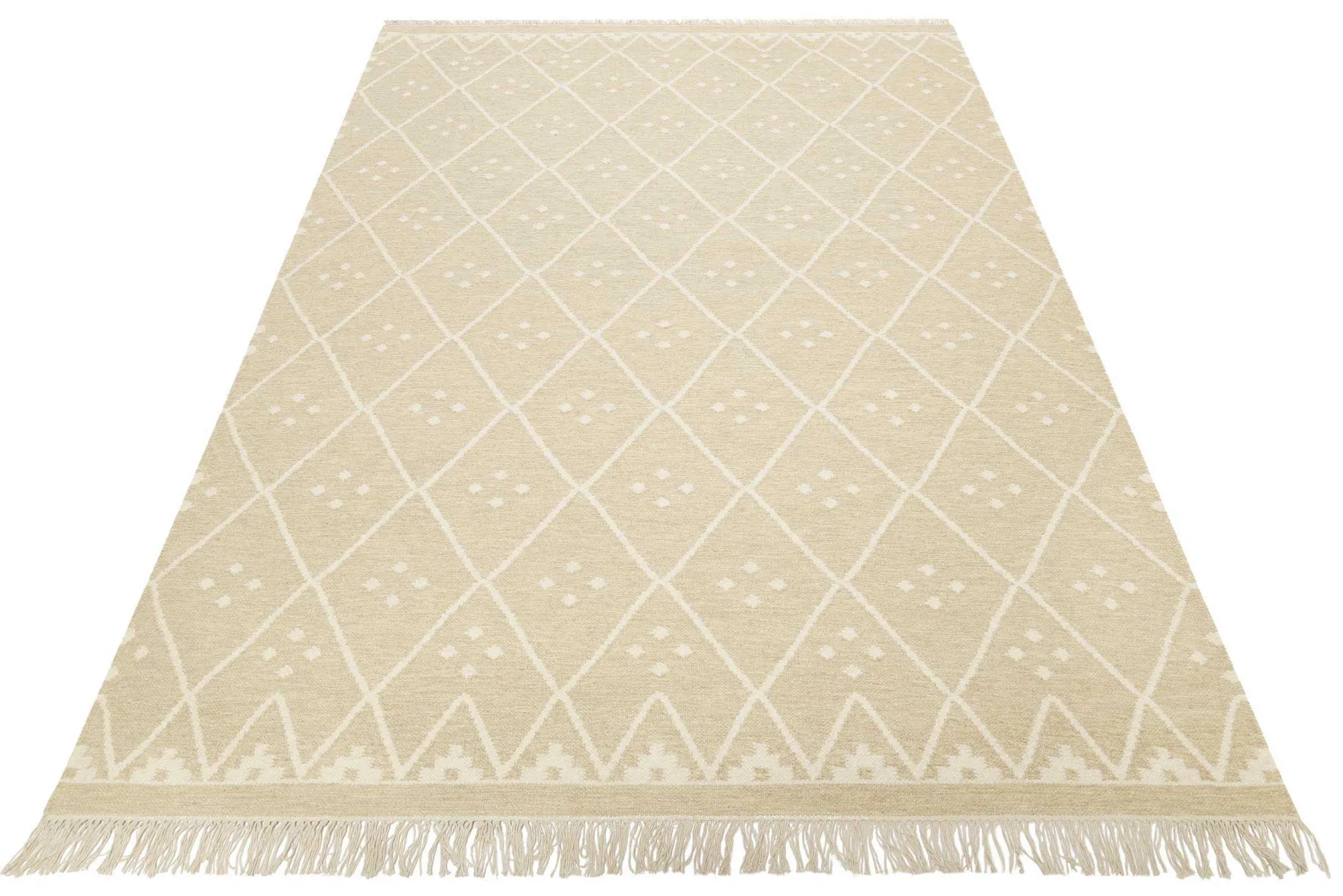 Kelim Teppich Beige Creme meliert aus Wolle "Vermont" Green Looop