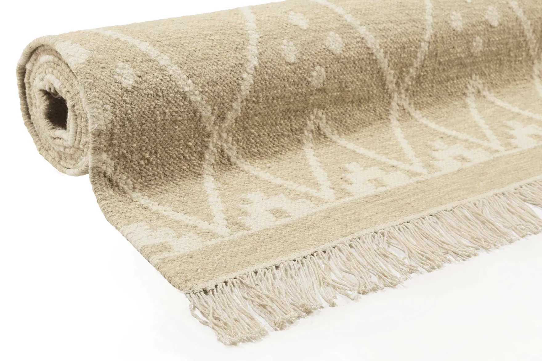 Kelim Teppich Beige Creme meliert aus Wolle "Vermont" Green Looop