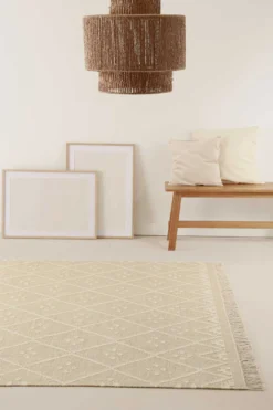 Kelim Teppich Beige Creme meliert aus Wolle