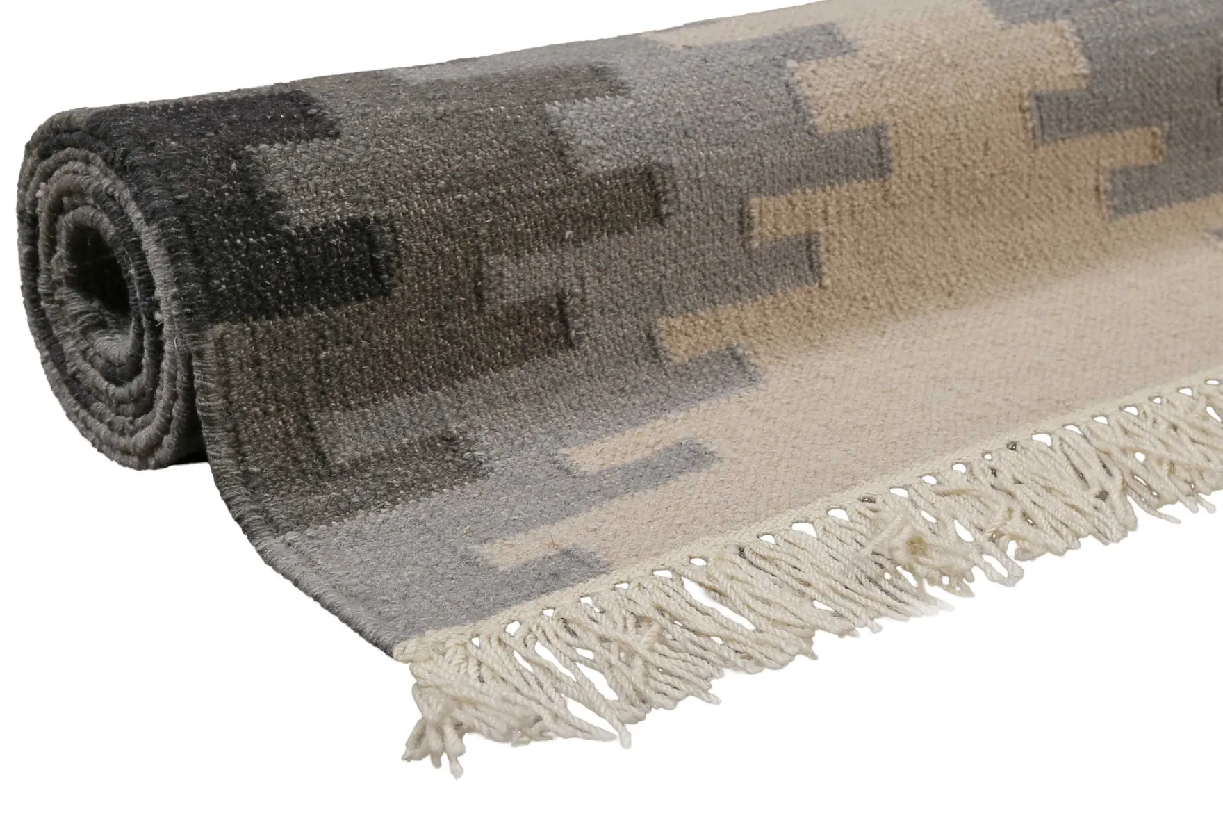 Kelim Teppich Beige Grau aus Wolle "Belle" Green Looop