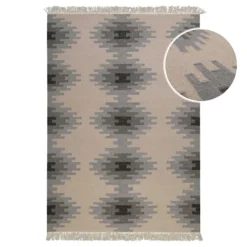 Kelim Teppich Beige Grau aus Wolle