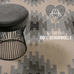 Kelim Teppich Beige Grau aus Wolle