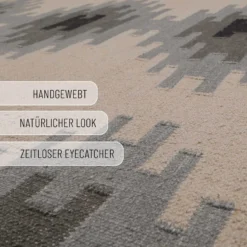 Kelim Teppich Beige Grau aus Wolle