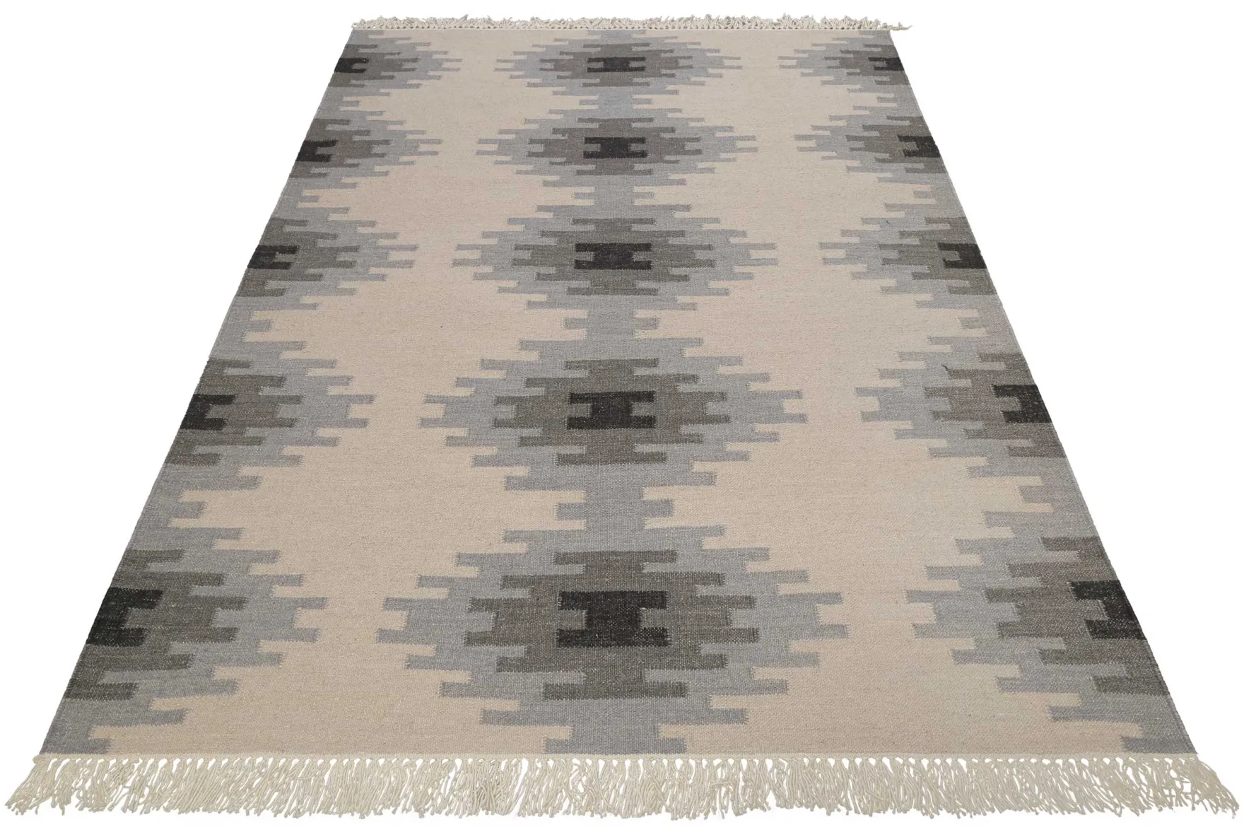 Kelim Teppich Beige Grau aus Wolle "Belle" Green Looop
