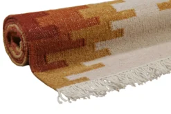 Kelim Teppich Beige Ocker aus Wolle 