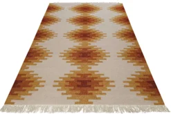 Kelim Teppich Beige Ocker aus Wolle 