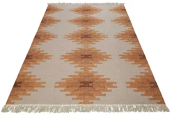 Kelim Teppich Beige Terracotta aus Wolle