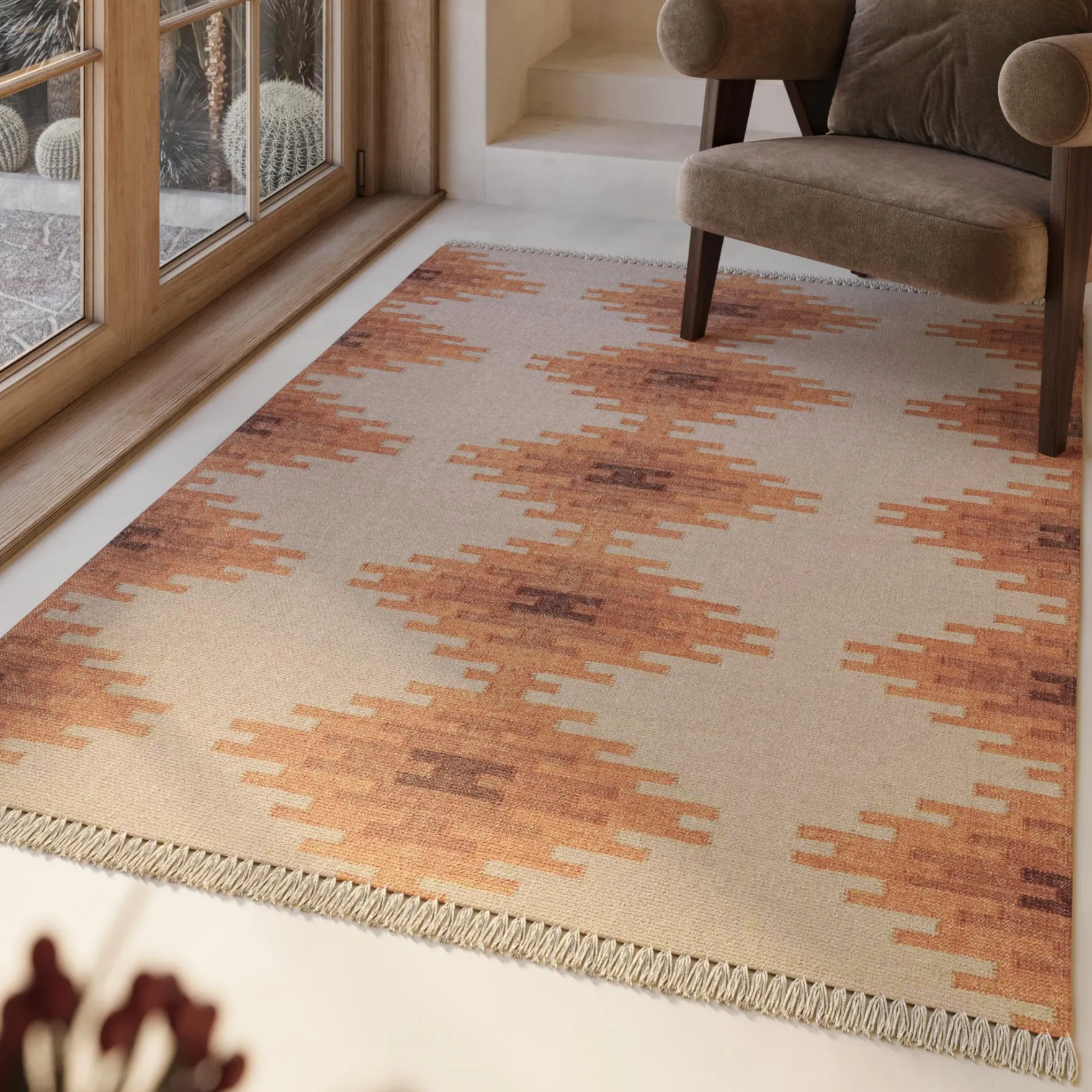 Kelim Teppich Beige Terracotta aus Wolle "Belle" Green Looop