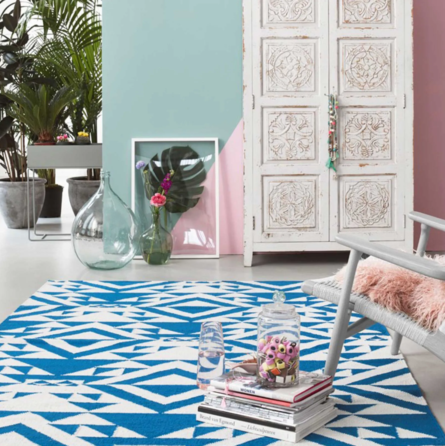 Kelim Teppich Blau Creme Weiß aus Wolle "Blue Mellow" Accessorize