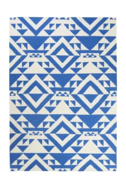 Kelim Teppich Blau Creme Weiß aus Wolle