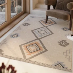 Kelim Teppich Creme Beige aus Wolle "Jong" Green Looop