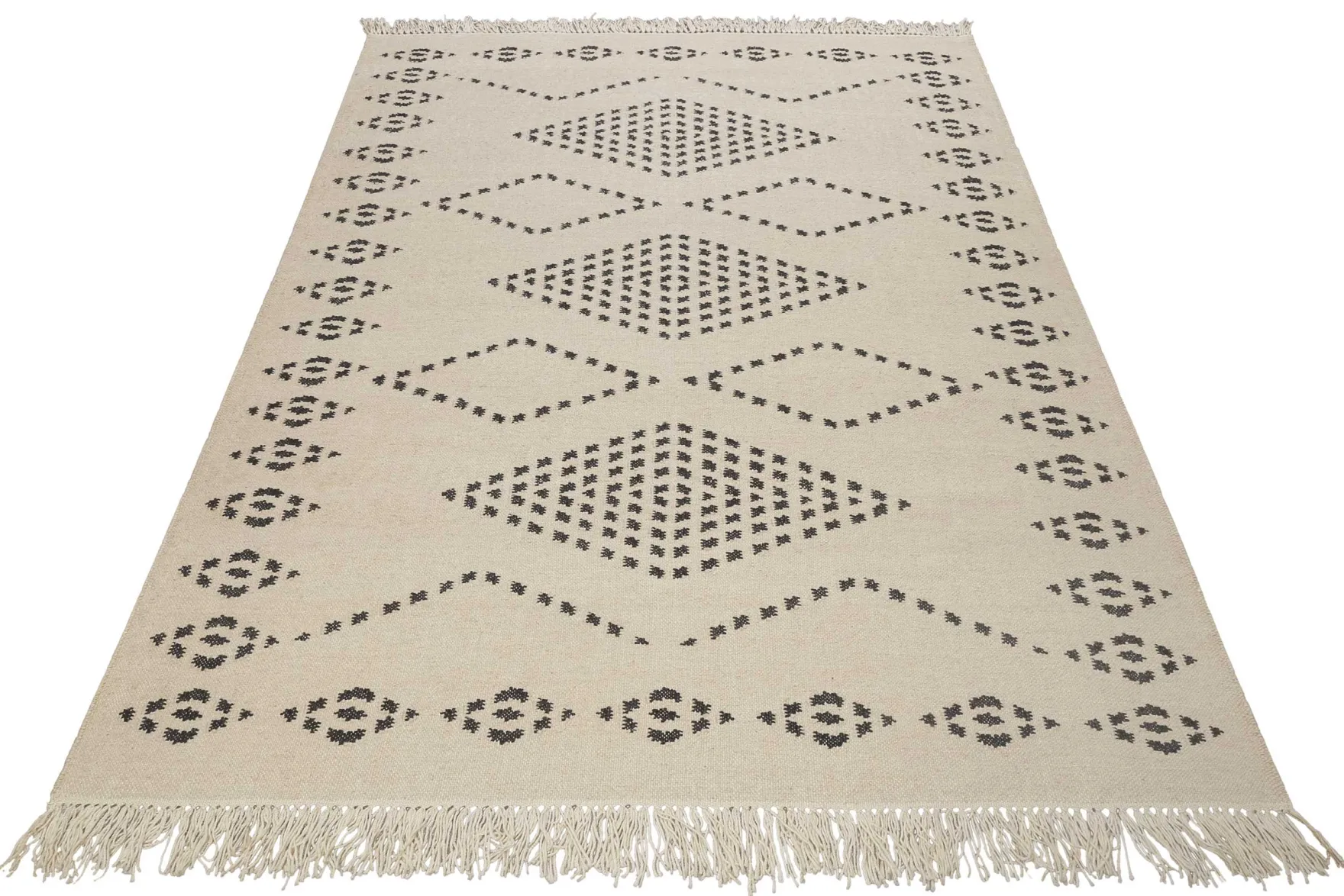 Kelim Teppich Creme Beige aus Wolle "Belmont" Green Looop