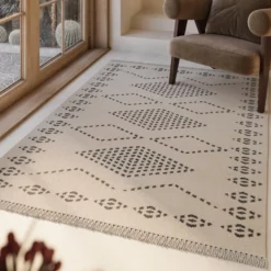 Kelim Teppich Creme Beige aus Wolle