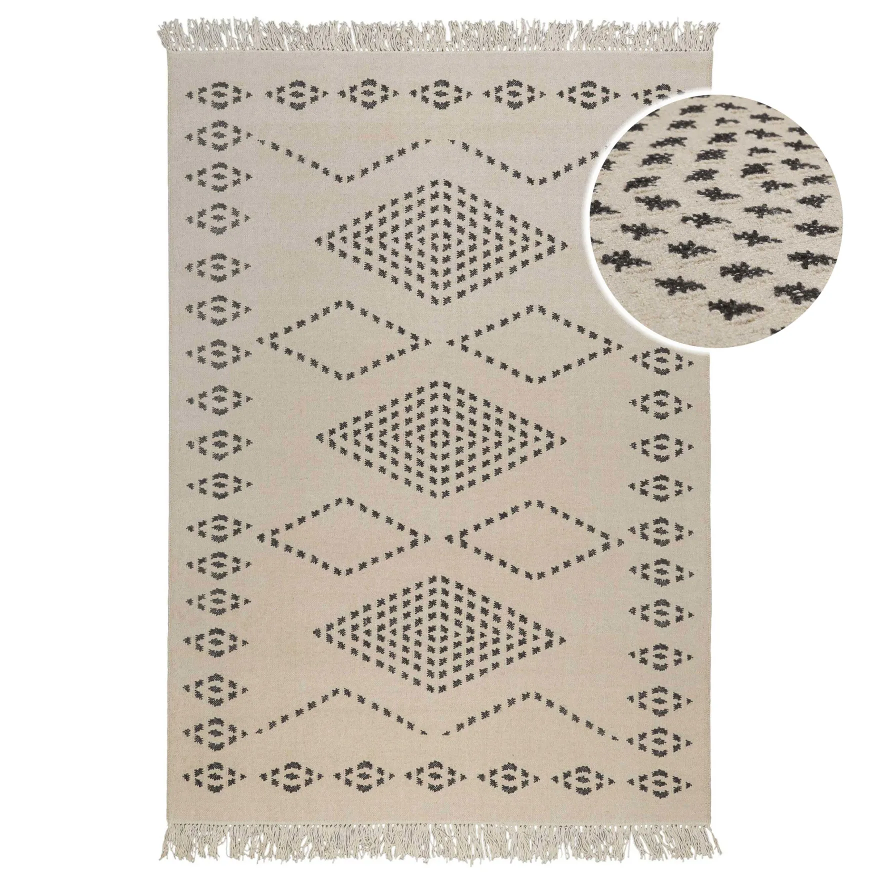 Kelim Teppich Creme Beige aus Wolle "Belmont" Green Looop