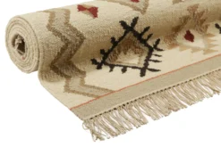 Kelim Teppich Creme Beige Rot aus Wolle "Brionne" Green Looop
