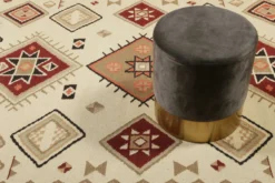 Kelim Teppich Creme Beige Rot aus Wolle 