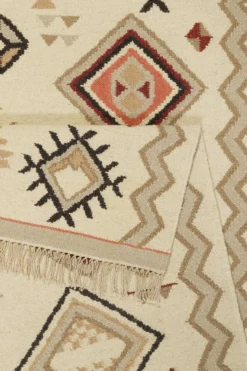 Kelim Teppich Creme Beige Rot aus Wolle 