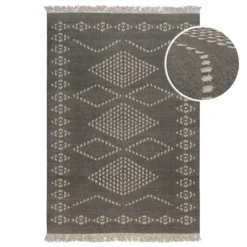 Kelim Teppich Dunkelgrau aus Wolle "Belmont" Green Looop