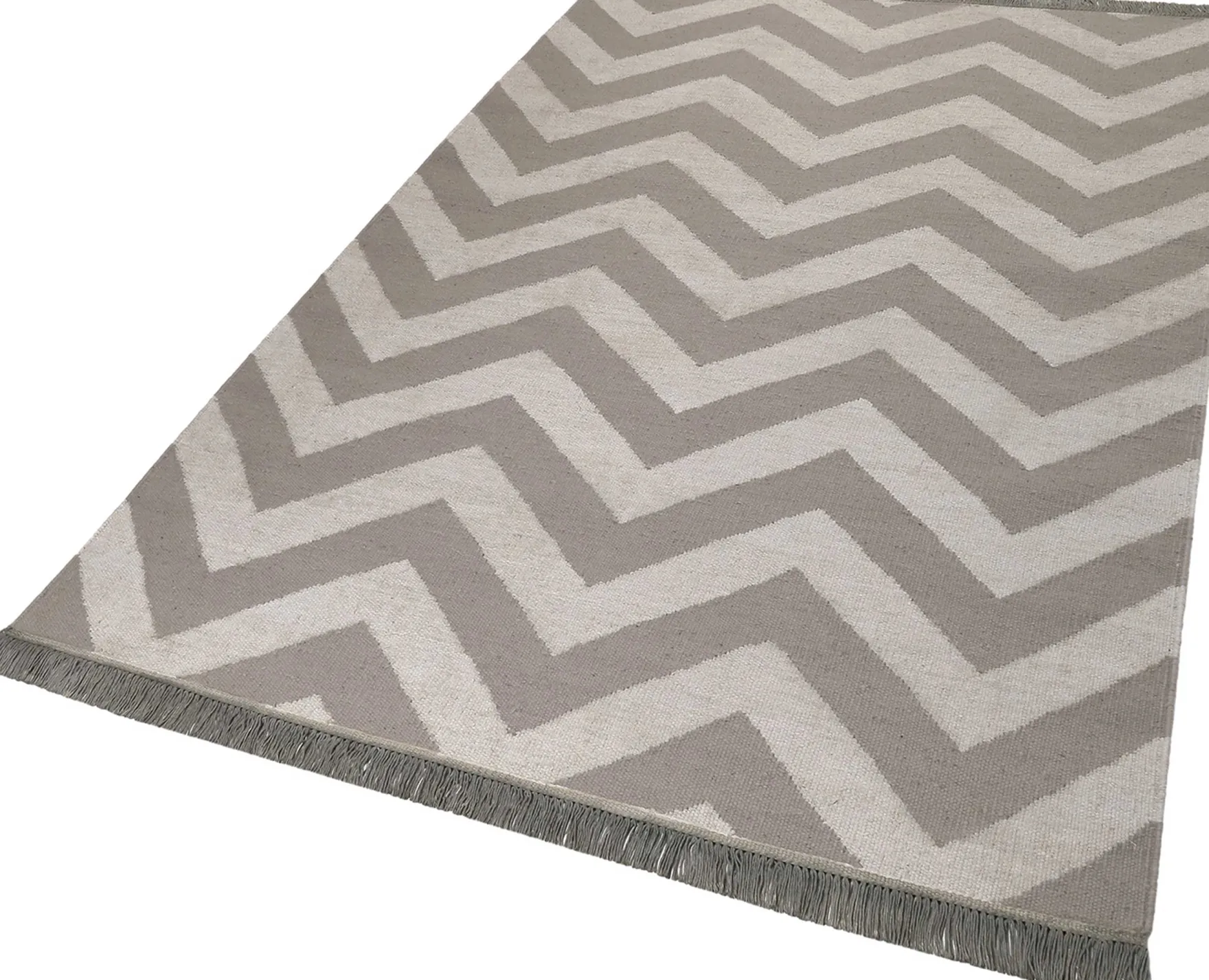 Kelim Teppich Grau Beige aus Naturfasern "Zig-Zag" WECONhome