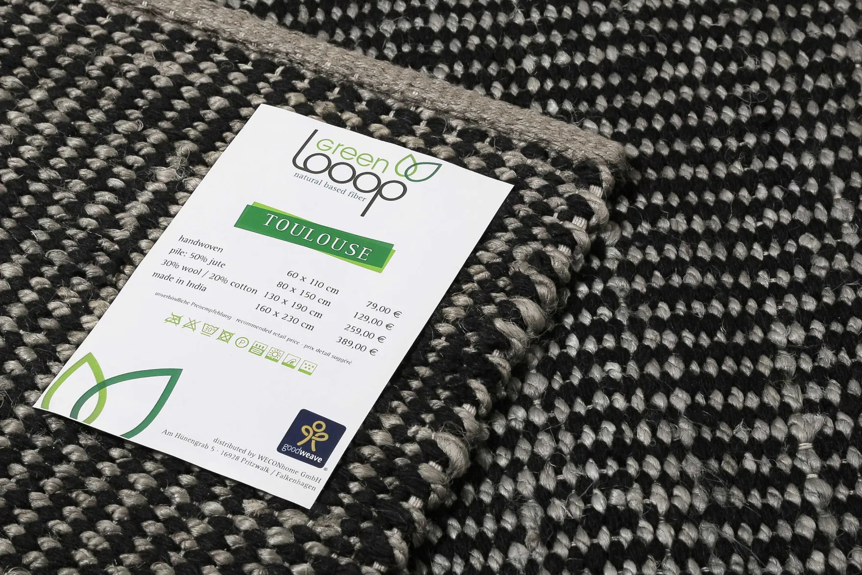 Kelim Teppich Grau Schwarz aus Jute & Wolle "Toulouse" Green Looop