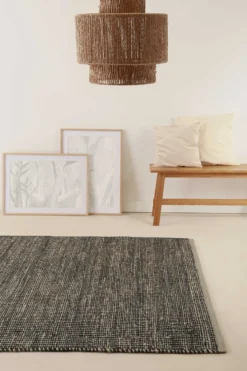 Kelim Teppich Grau Schwarz aus Jute & Wolle