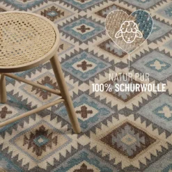 Kelim Teppich Hellblau aus Wolle