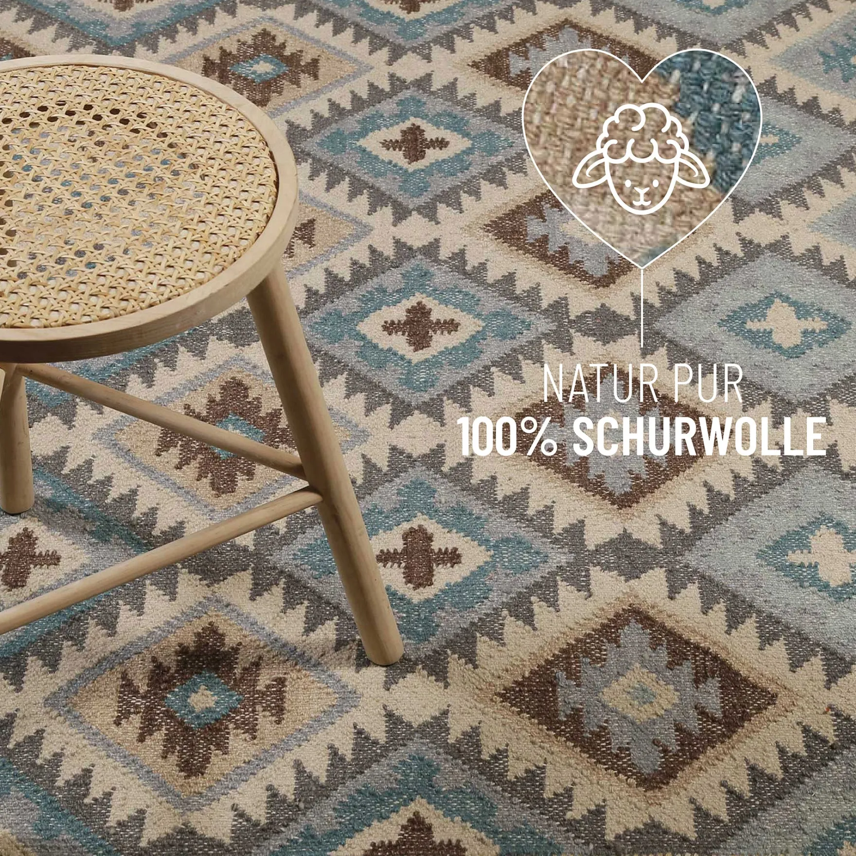 Kelim Teppich Hellblau aus Wolle "Migny" Green Looop
