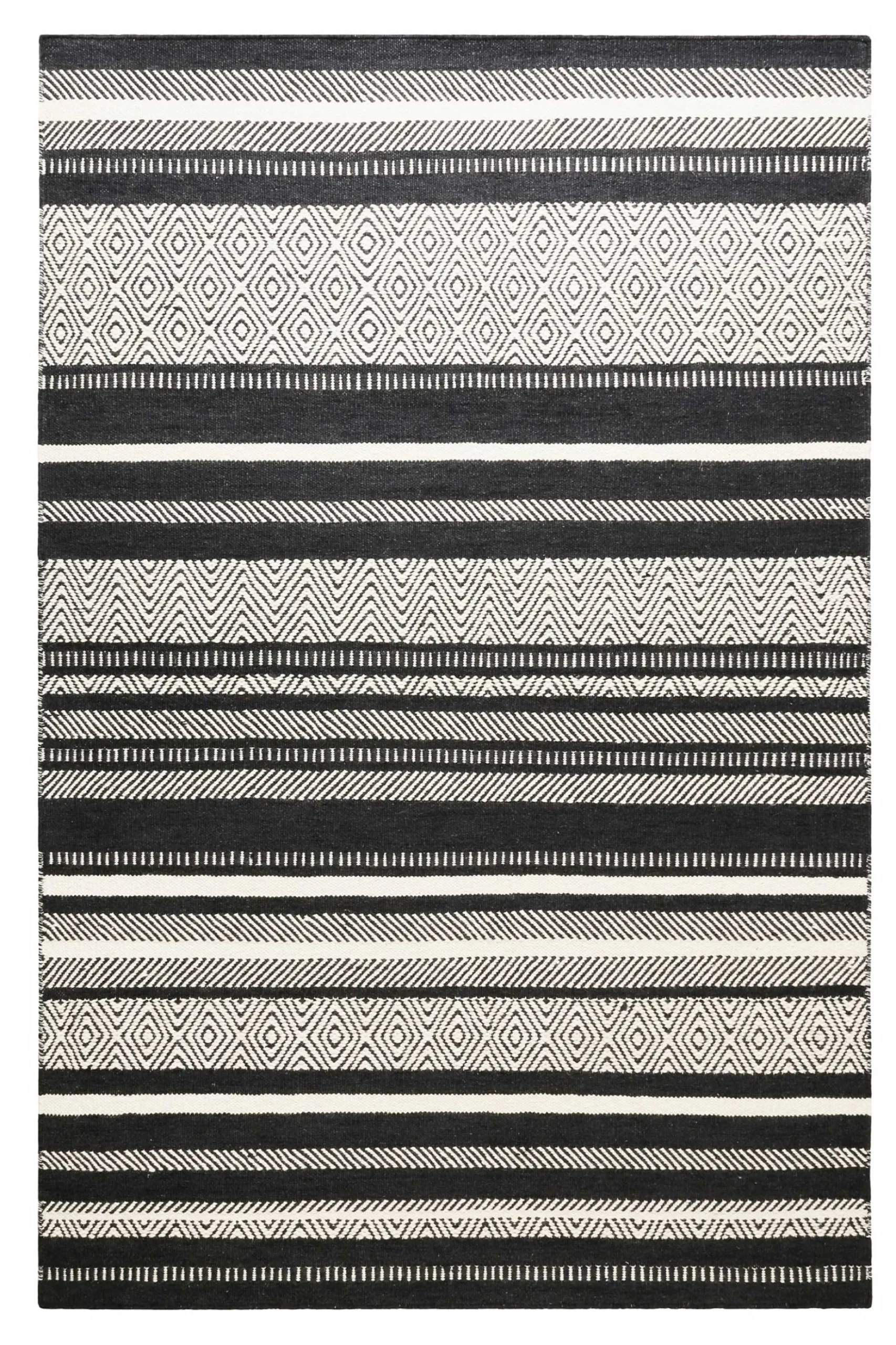 Kelim Teppich Schwarz Beige aus Wolle "Dijon" Green Looop