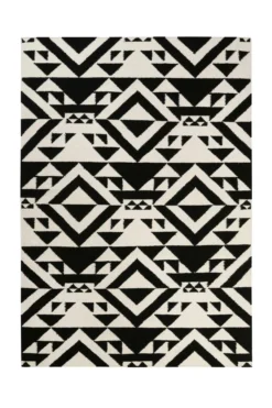 Kelim Teppich Schwarz Creme Weiß aus Wolle
