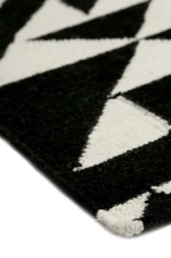 Kelim Teppich Schwarz Creme Weiß aus Wolle