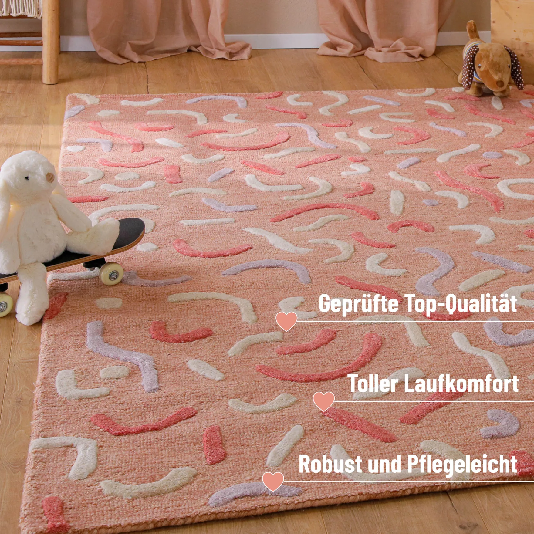 Kinderteppich aus Schurwolle Altrosa Multi "Confetti 2.0" Smart Kids