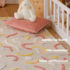 Kinderteppich aus Schurwolle Beige Multi