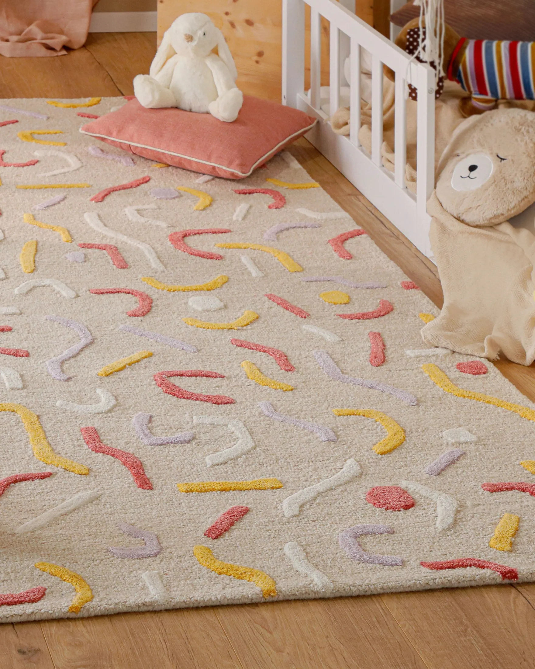 Kinderteppich aus Schurwolle Beige Multi "Confetti 2.0" Smart Kids